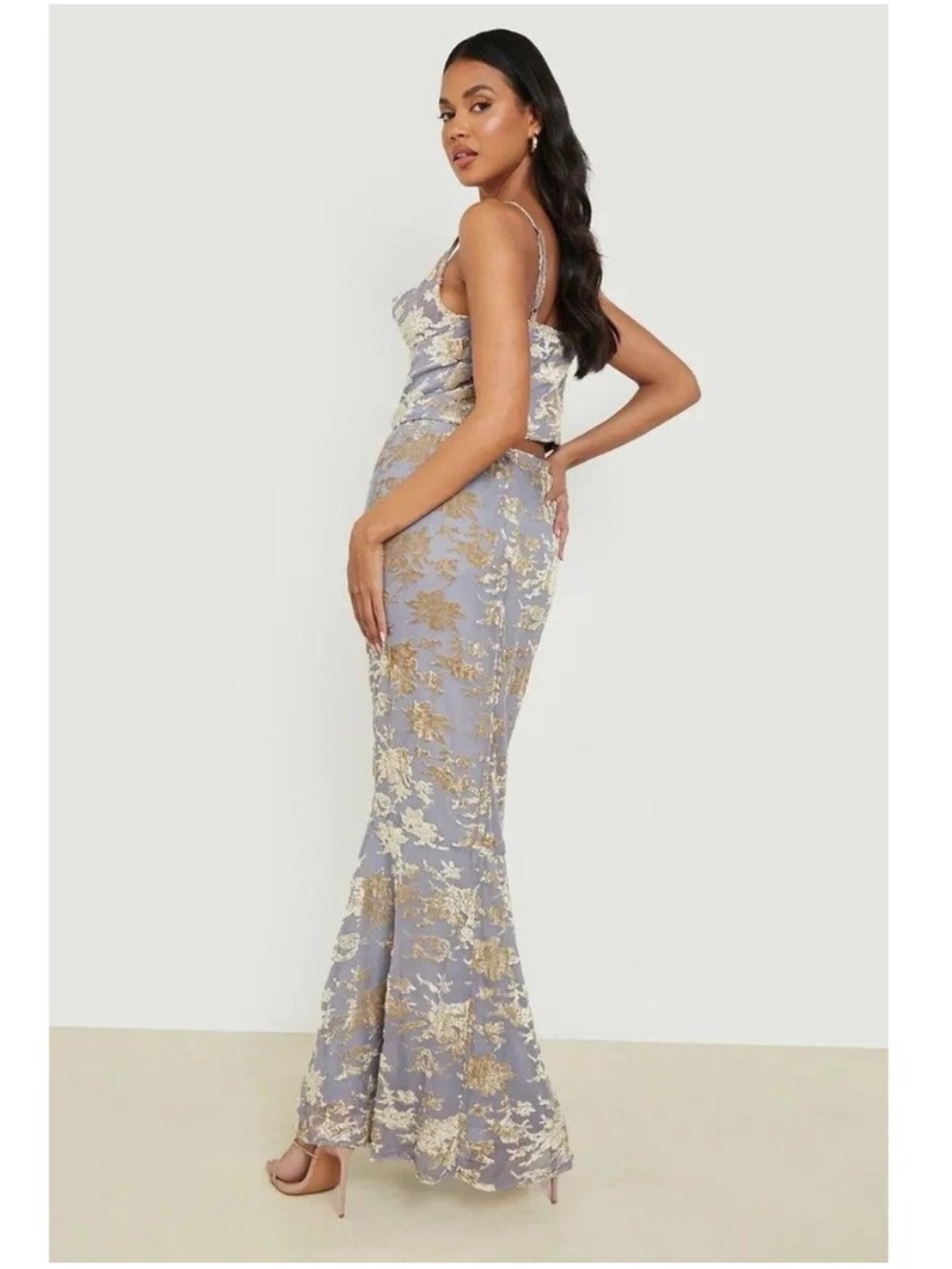 Rare NWT Rat & Boa Style Boohoo Occasion Devore Fit & Flare Maxi Skirt size 4 - Picture 7 of 7